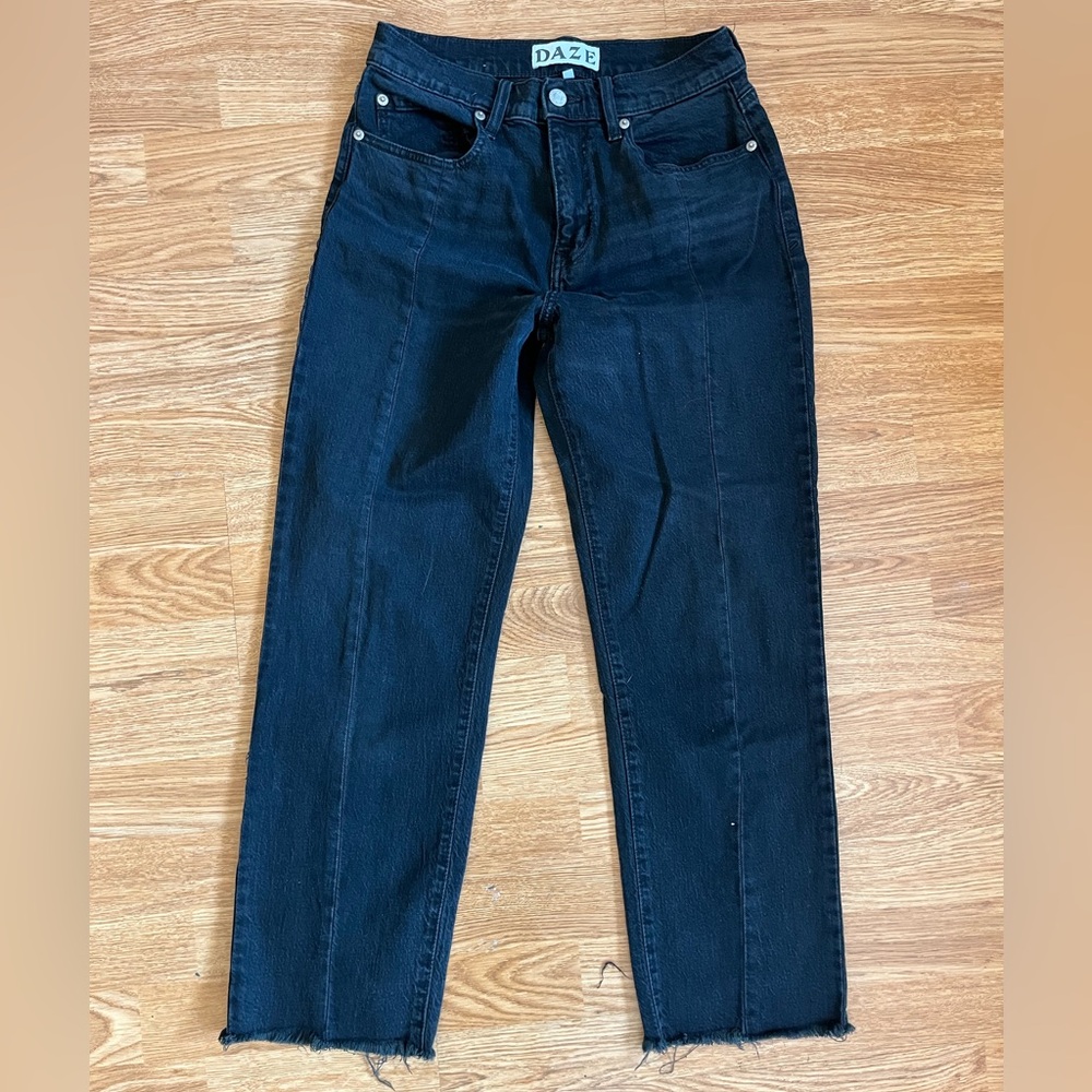 DAZE Denim Straight Up Cropped Black Seam Jeans Size 26